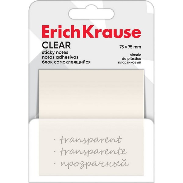 Erich Krause Haftnotizblock, Haftnotizen 75mm Plastik 50 Blatt transparent