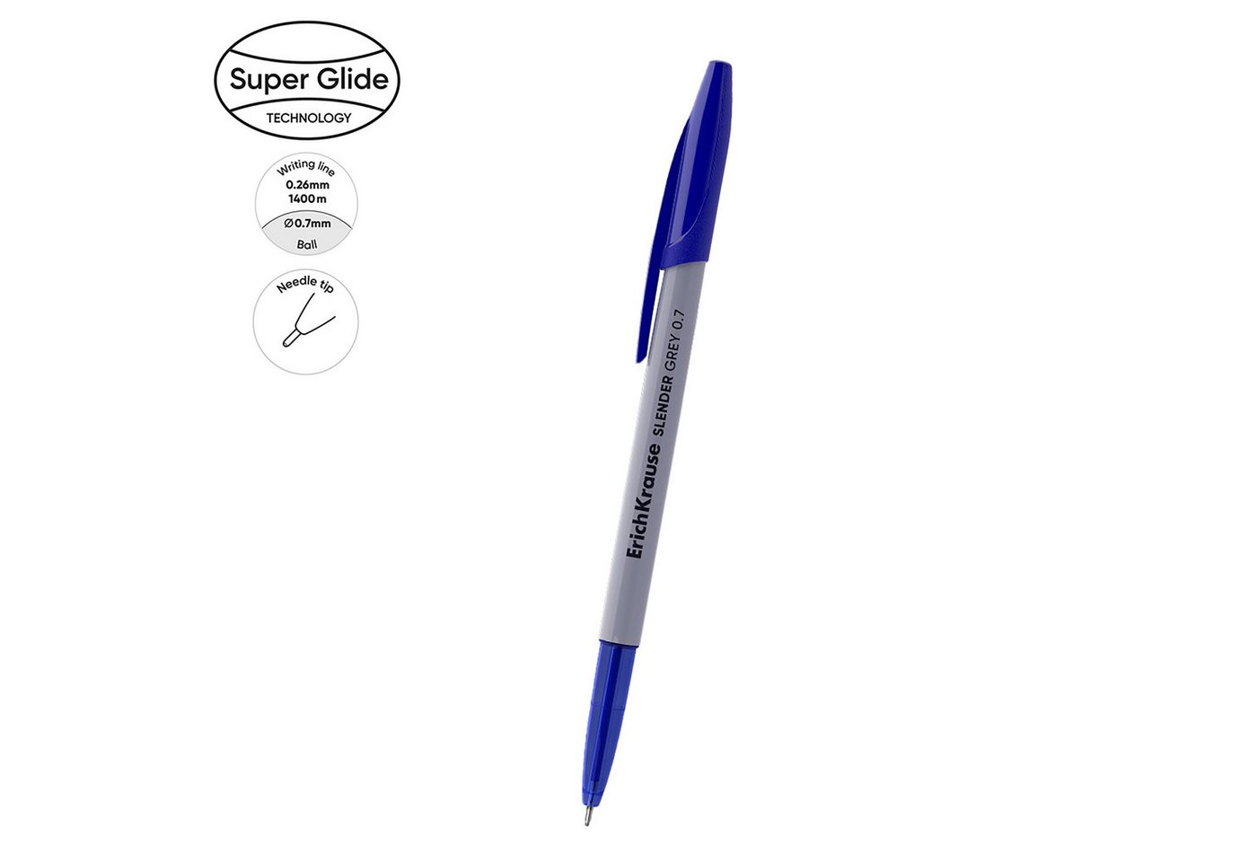 Erich Krause Kugelschreiber, Kugelschreiber Slender Grey Stick 0,26mm 1 Stück Blau – Bild 2 von 2