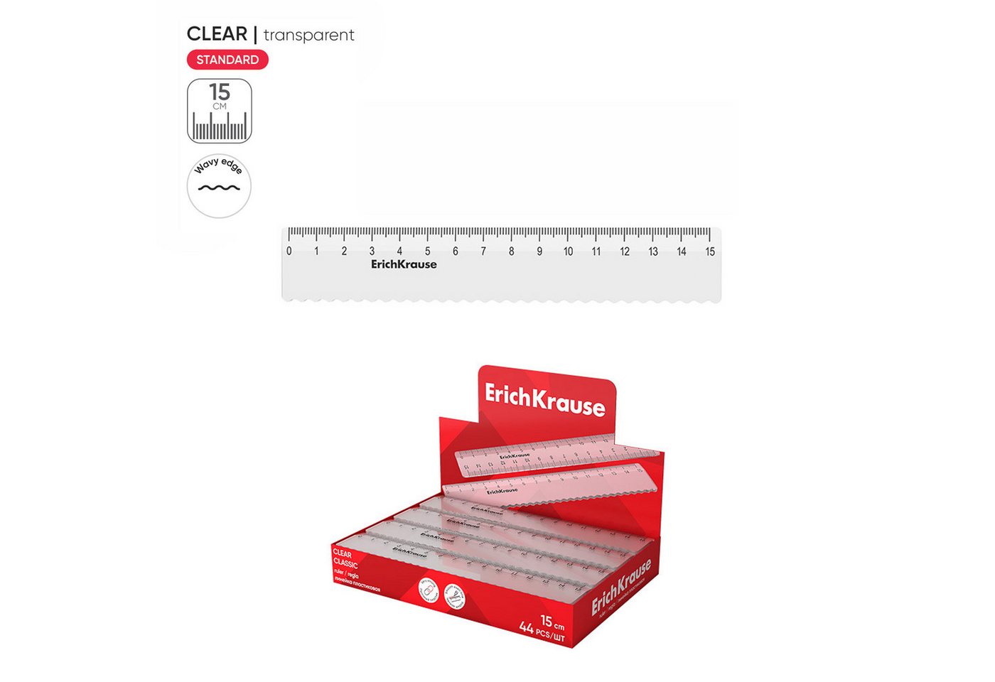 Erich Krause Lineal, Lineal 15cm Kunststoff mit Wellenkante 1 Stück Klar transparent – Bild 2 von 2