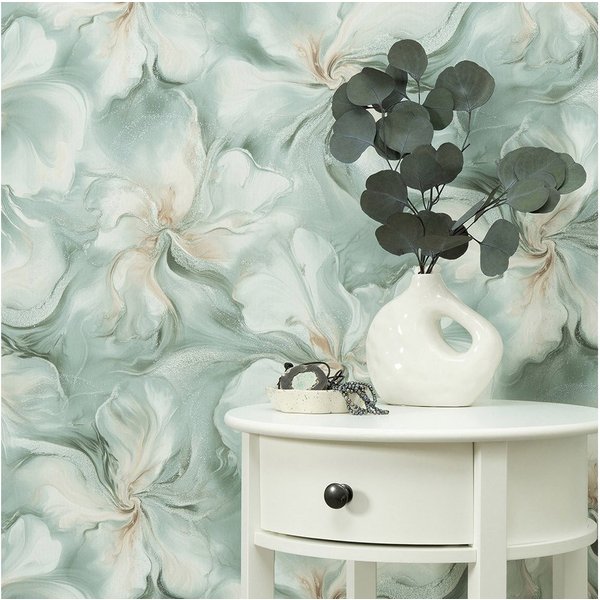 Erismann Vliestapete Marmor Optik Blumen Grün Beige Silber Glitzer 10514-18 Aurora