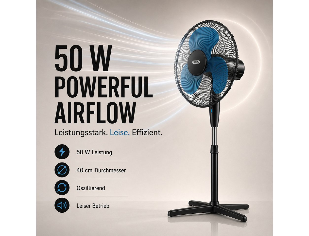 Ertex Standventilator Ventilator Standventilator Turm 50W, 40 cm, Höhe 135 cm, BLACK BLUE – Bild 2 von 5