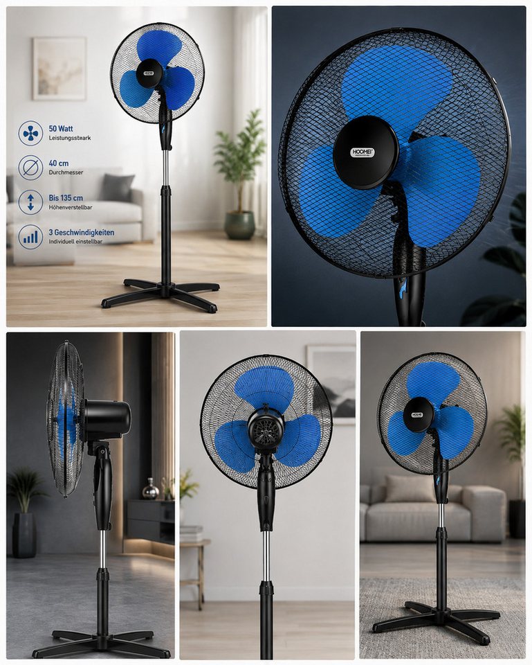 Ertex Standventilator Ventilator Standventilator Turm 50W, 40 cm, Höhe 135 cm, BLACK BLUE – Bild 4 von 5