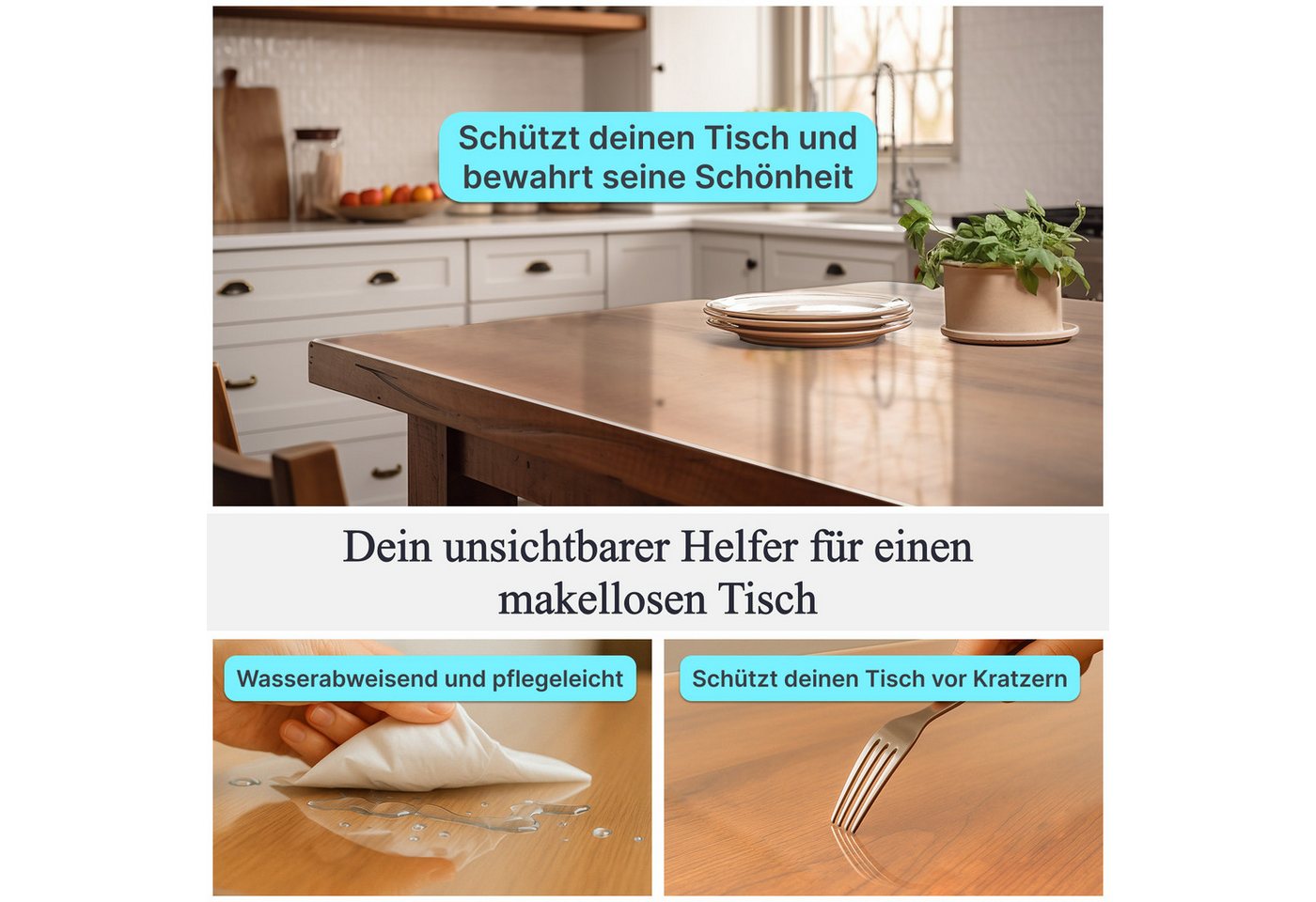 Ertex Tischdecke Tischdecke Glasklar Folie 2,2 mm + abgeschrägte Kante, transparent – Bild 2 von 5