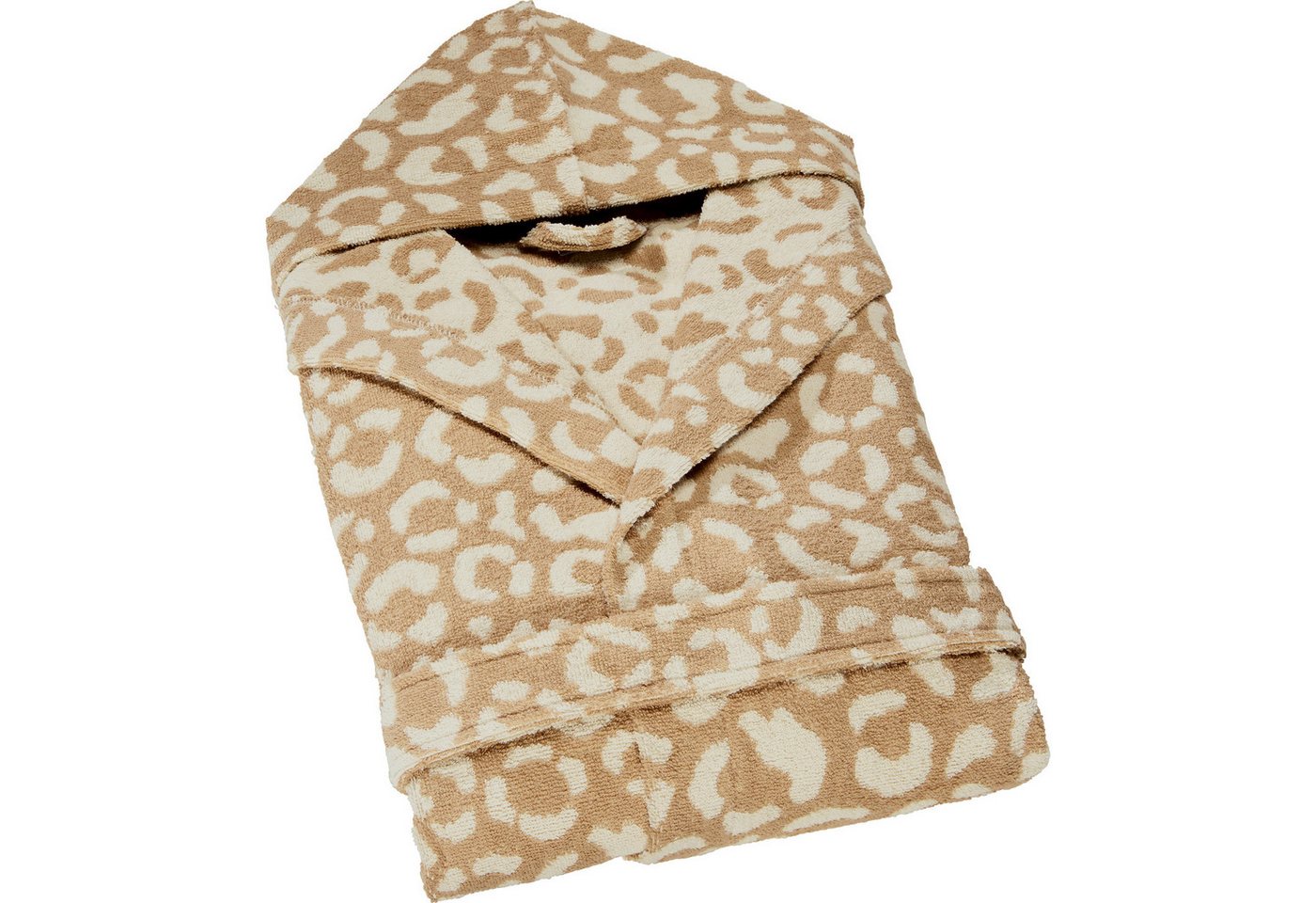 Erwin Müller Bademantel Damen-Bademantel, Rückenlänge cm: 110/kurz (bis 110 cm):, Jacquard, mit Kapuze/mit Eingriffstasche:, default, Walk-Frottier gemustert/Ti – Bild 4 von 5
