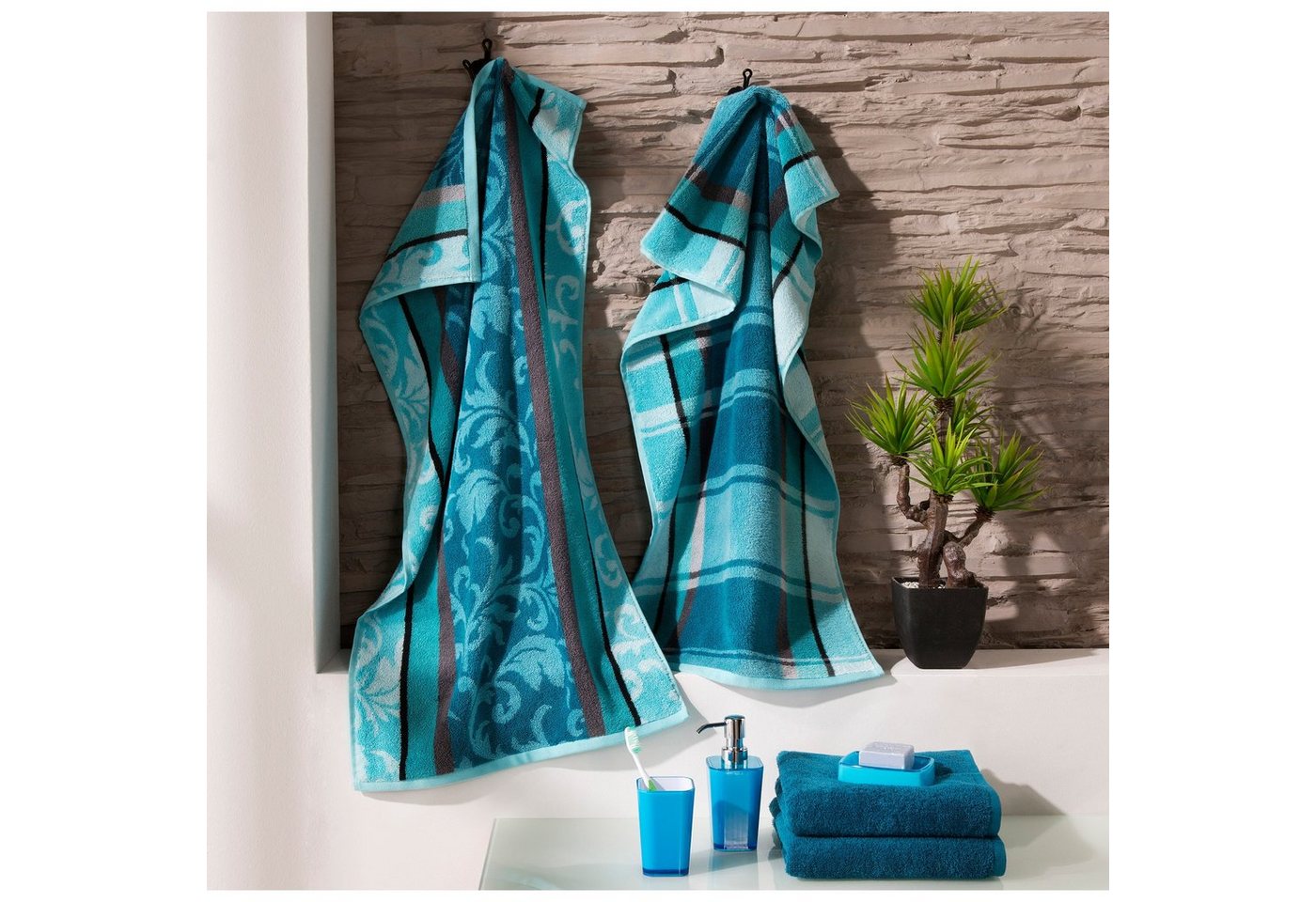 Erwin Müller Duschtuch Duschtuch "Ludwigsburg" 2er-Pack, Jacquard, Walk-Frottier Karo/Ornamente – Bild 5 von 5