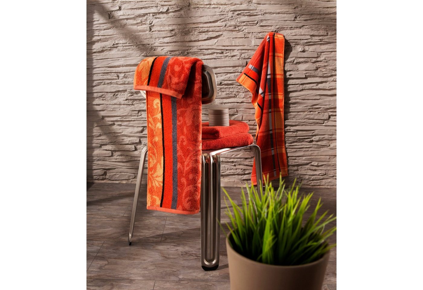 Erwin Müller Handtuch Handtuch "Ludwigsburg" 4er-Pack, Jacquard, Walk-Frottier Uni/Karo/Ornamente – Bild 5 von 5