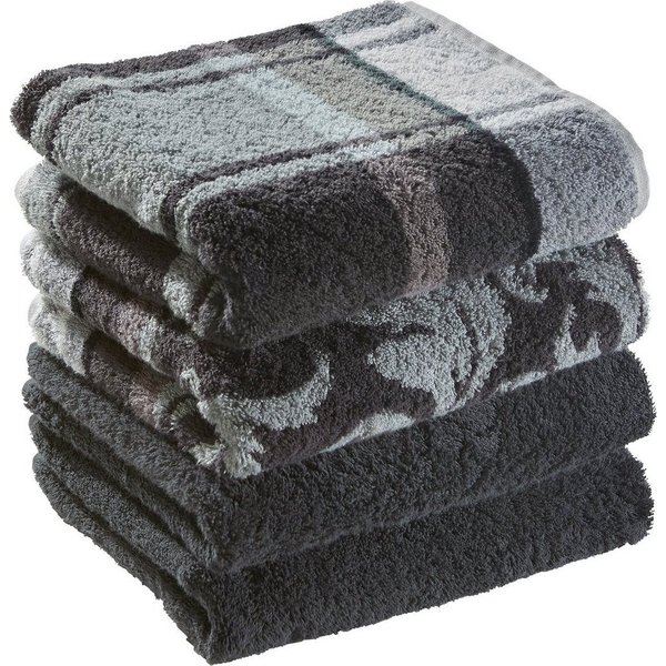 Erwin Müller Handtuch Handtuch "Ludwigsburg" 4er-Pack, Jacquard, Walk-Frottier Uni/Karo/Ornamente