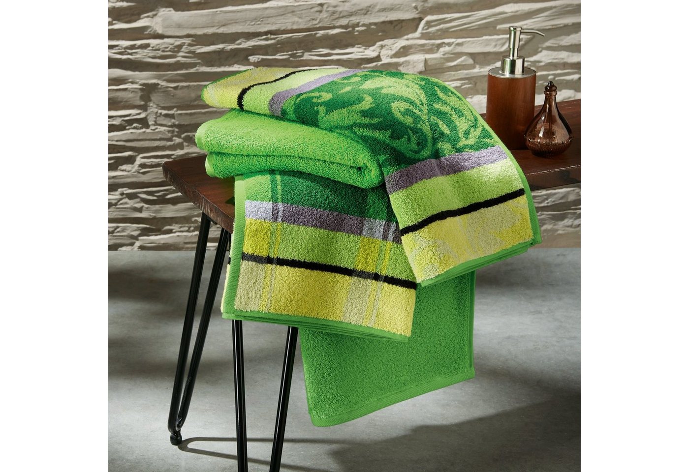 Erwin Müller Handtuch Handtuch "Ludwigsburg" 4er-Pack, Jacquard, Walk-Frottier Uni/Karo/Ornamente – Bild 5 von 5