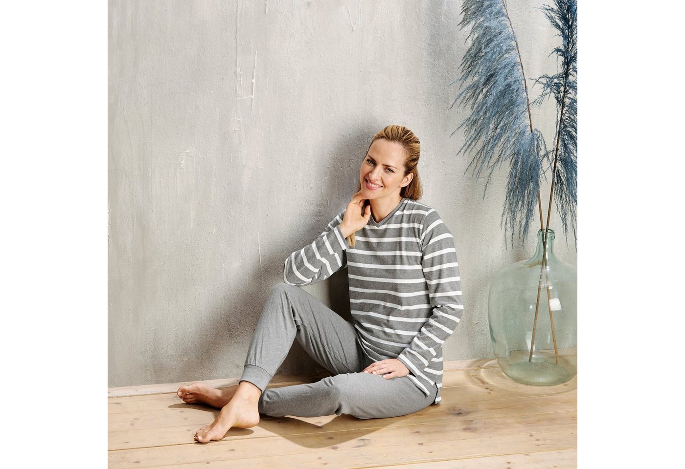 Erwin Müller Pyjama Damen-Schlafanzug Single-Jersey Streifen – Bild 3 von 4