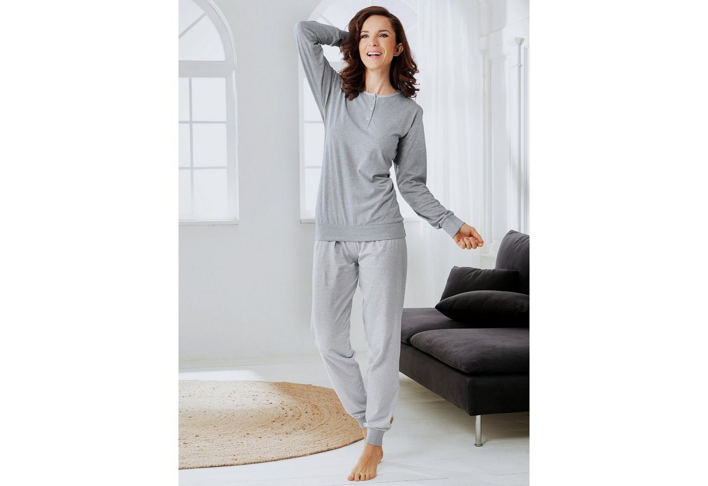 Erwin Müller Pyjama Damen-Schlafanzug Single-Jersey Streifen – Bild 2 von 4