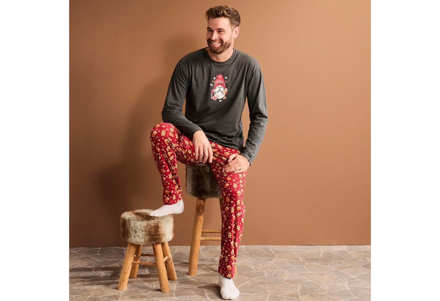 Erwin Müller Pyjama Herren-Schlafanzug Single-Jersey gemustert – Bild 5 von 5