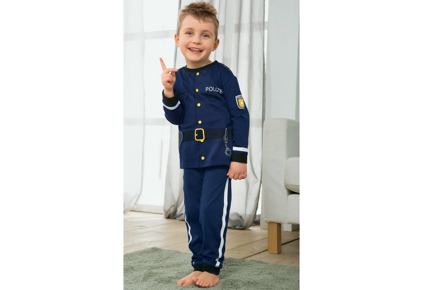 Erwin Müller Pyjama Kinder-Schlafanzug Interlock-Jersey gemustert – Bild 2 von 3