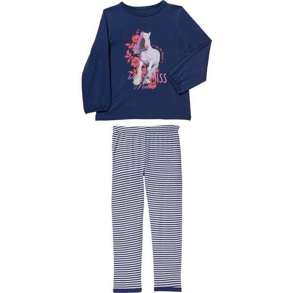 Erwin Müller Pyjama Kinder-Schlafanzug Single-Jersey Streifen: Hose, gestrickter Streifen/Tiermotive: Pferd