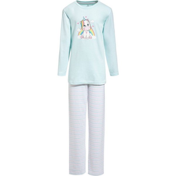 Erwin Müller Pyjama Kinder-Schlafanzug Single-Jersey Streifen/Tiermotive: Einhorn