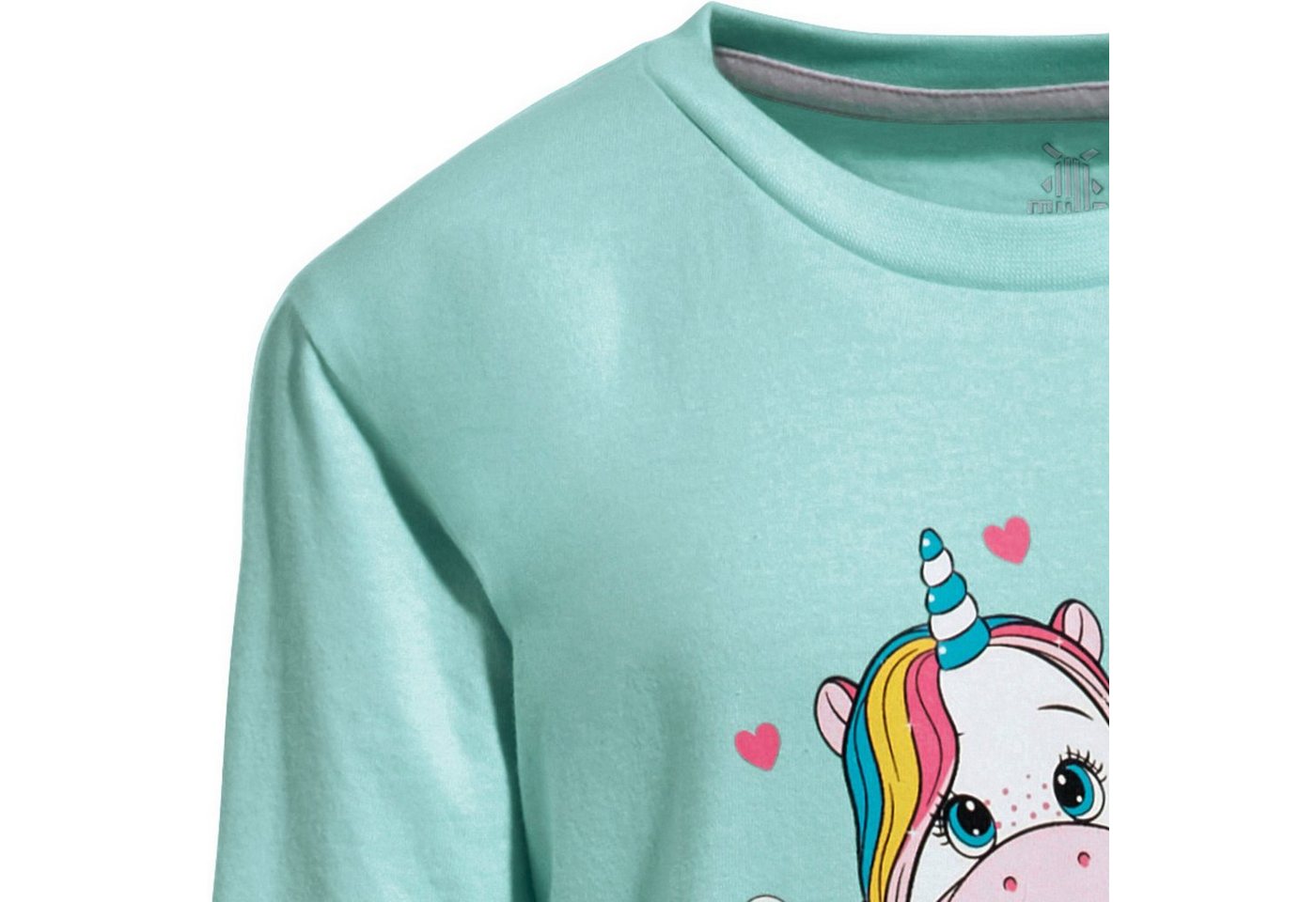 Erwin Müller Pyjama Kinder-Schlafanzug Single-Jersey Streifen/Tiermotive: Einhorn – Bild 3 von 3
