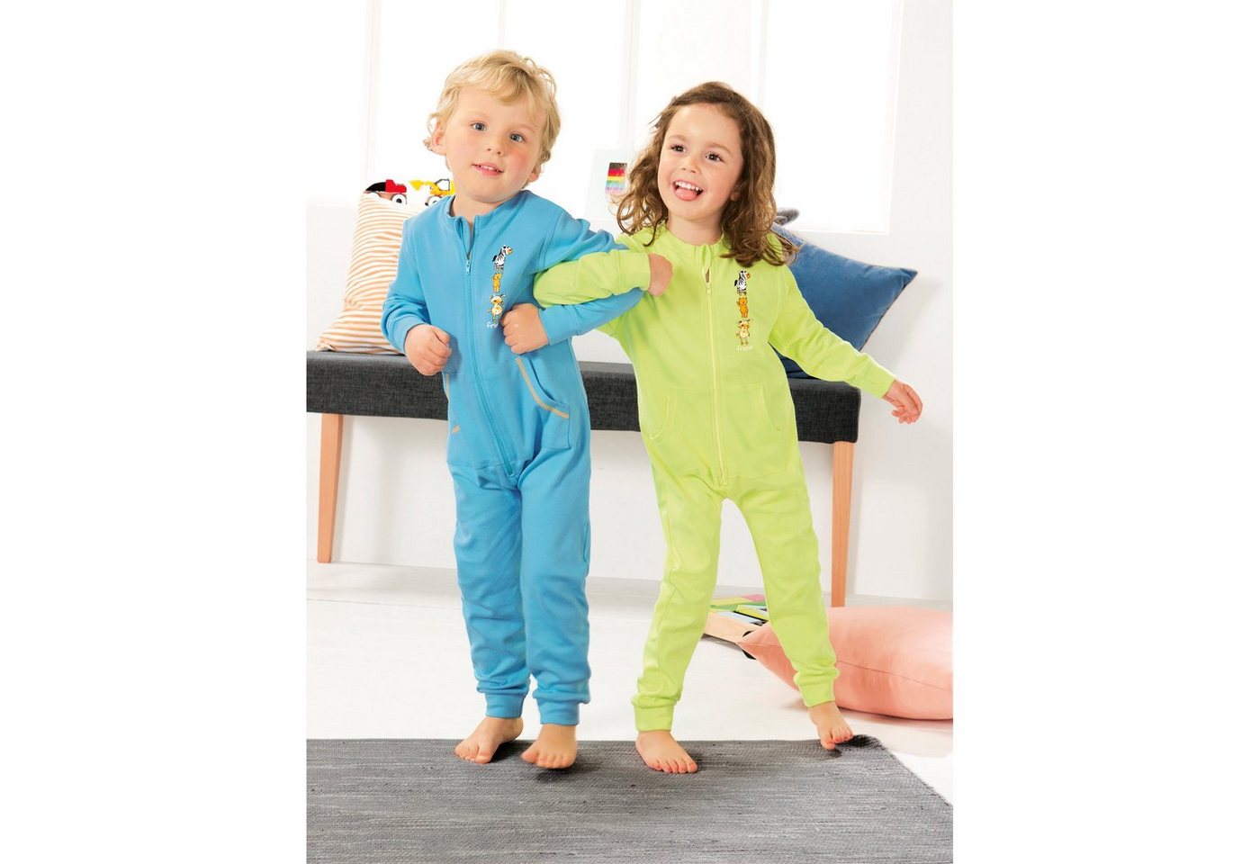 Erwin Müller Pyjama Kinder-Schlafoverall 2er-Pack Interlock-Jersey Tiermotiv – Bild 2 von 5