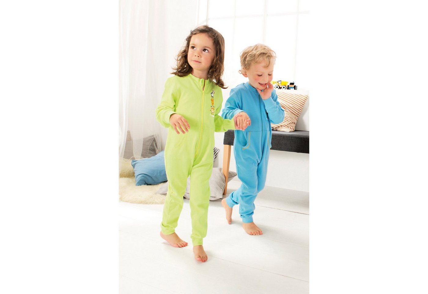 Erwin Müller Pyjama Kinder-Schlafoverall 2er-Pack Interlock-Jersey Tiermotiv – Bild 4 von 5