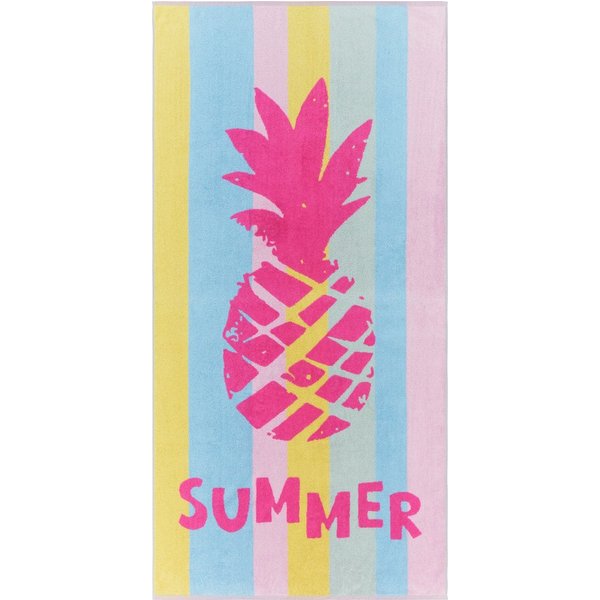 Erwin Müller Strandtuch Strandtuch "Ananas", Walkfrottier, Walk-Frottier Streifen/Motiv: Ananas/Schriftzug: Summer