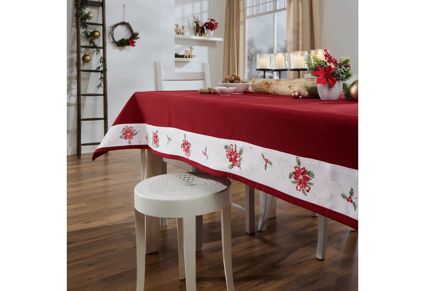 Erwin Müller Tischdecke Tischdecke "Weihnachtsstern", Leinen-Optik Blumen – Bild 2 von 5