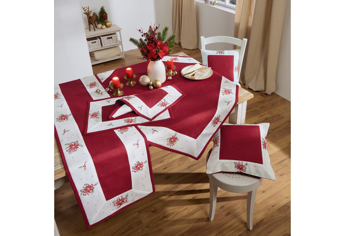 Erwin Müller Tischdecke Tischdecke "Weihnachtsstern", Leinen-Optik Blumen – Bild 3 von 5
