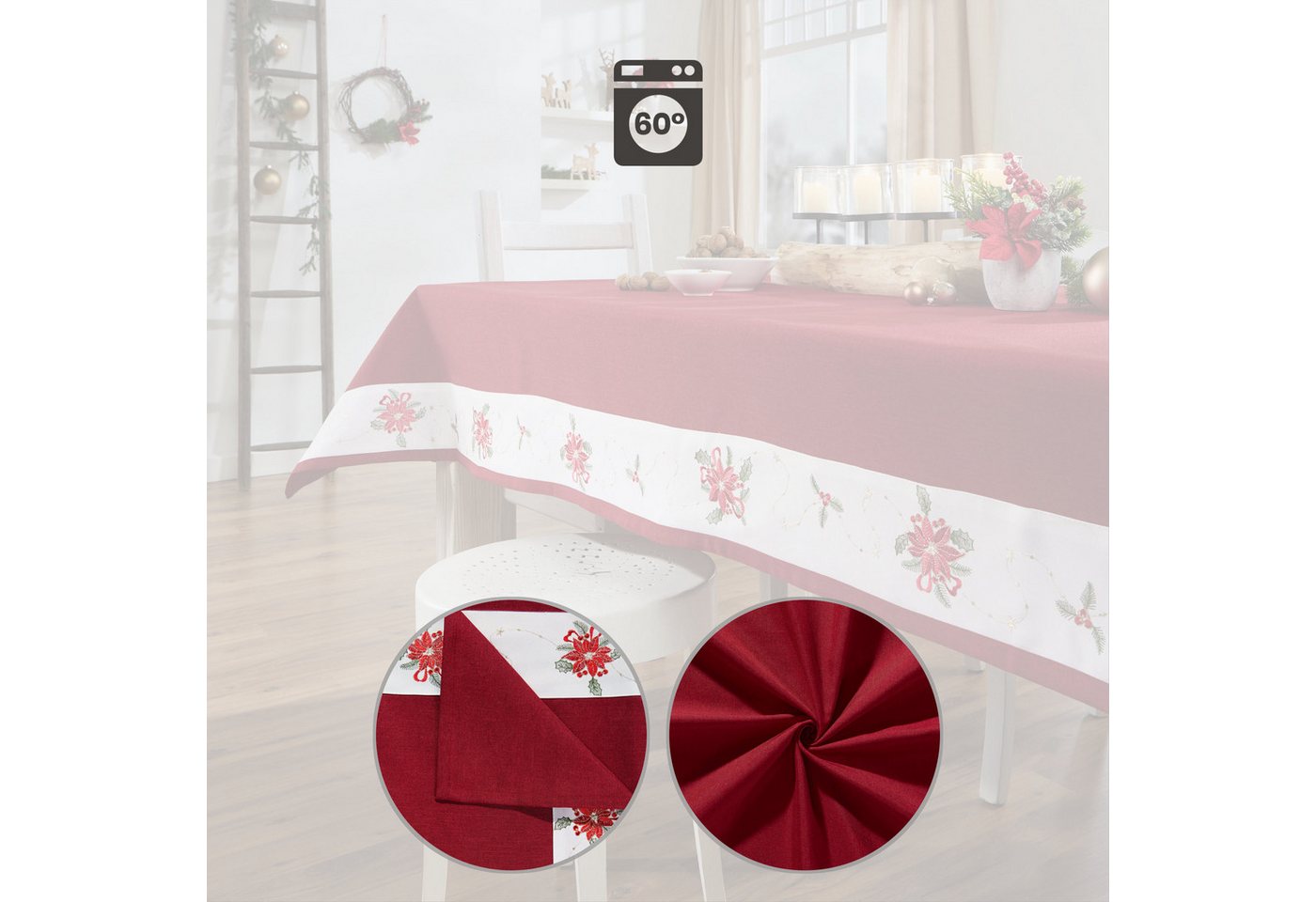 Erwin Müller Tischdecke Tischdecke "Weihnachtsstern", Leinen-Optik Blumen – Bild 4 von 5