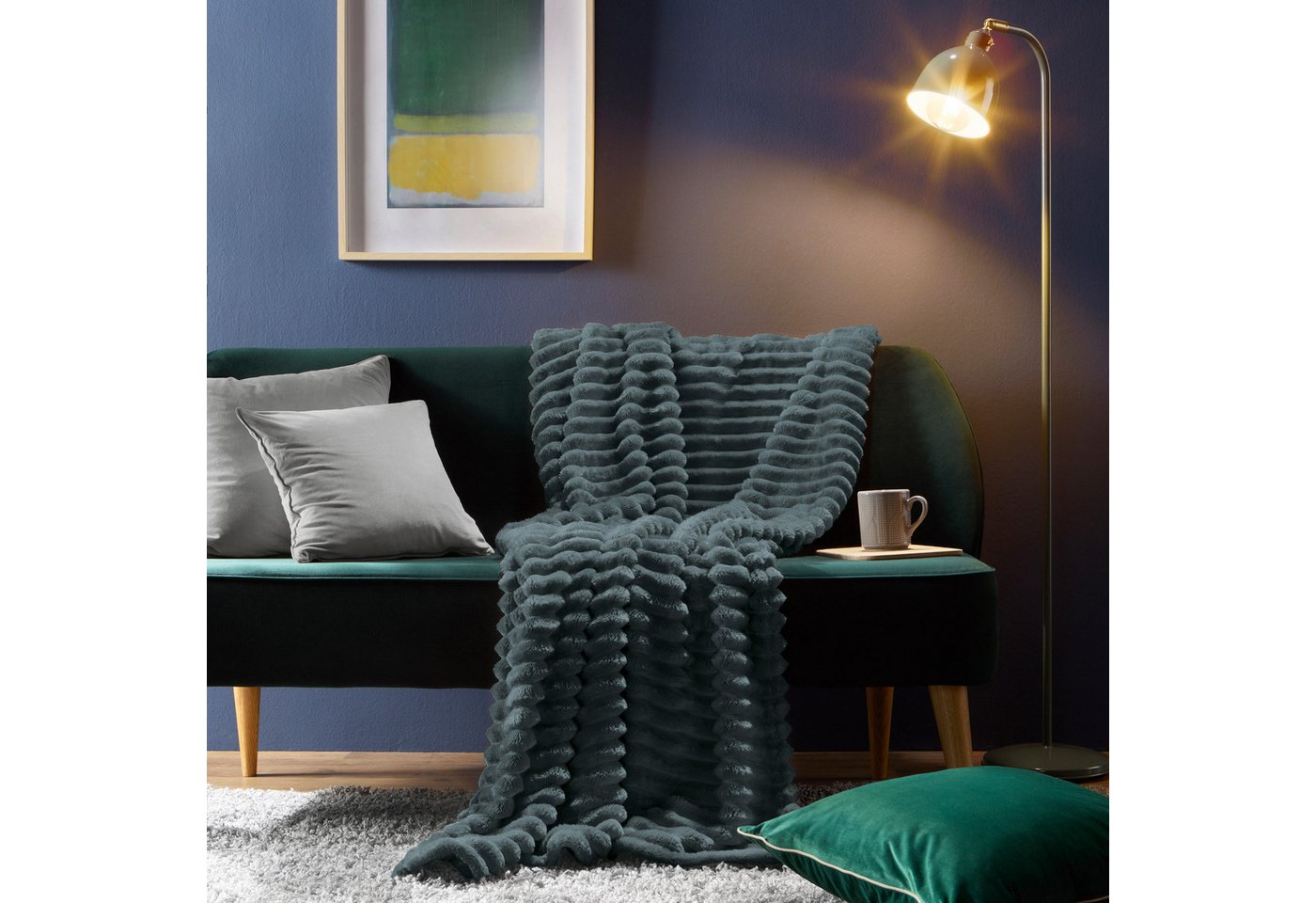 Wohndecke Wohndecke "Aosta", Erwin Müller, Fleece in Cordoptik Uni/Hoch- Tiefstruktur – Bild 4 von 5