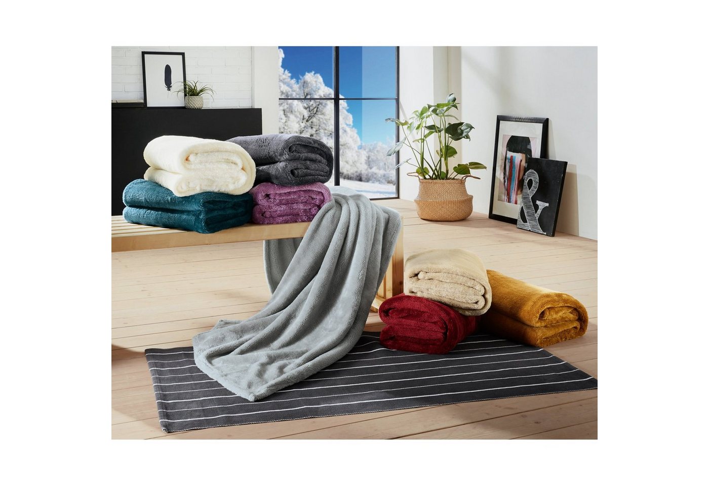 Wohndecke Wohndecke "Salerno", Erwin Müller, Teddy-Fleece Uni – Bild 3 von 5