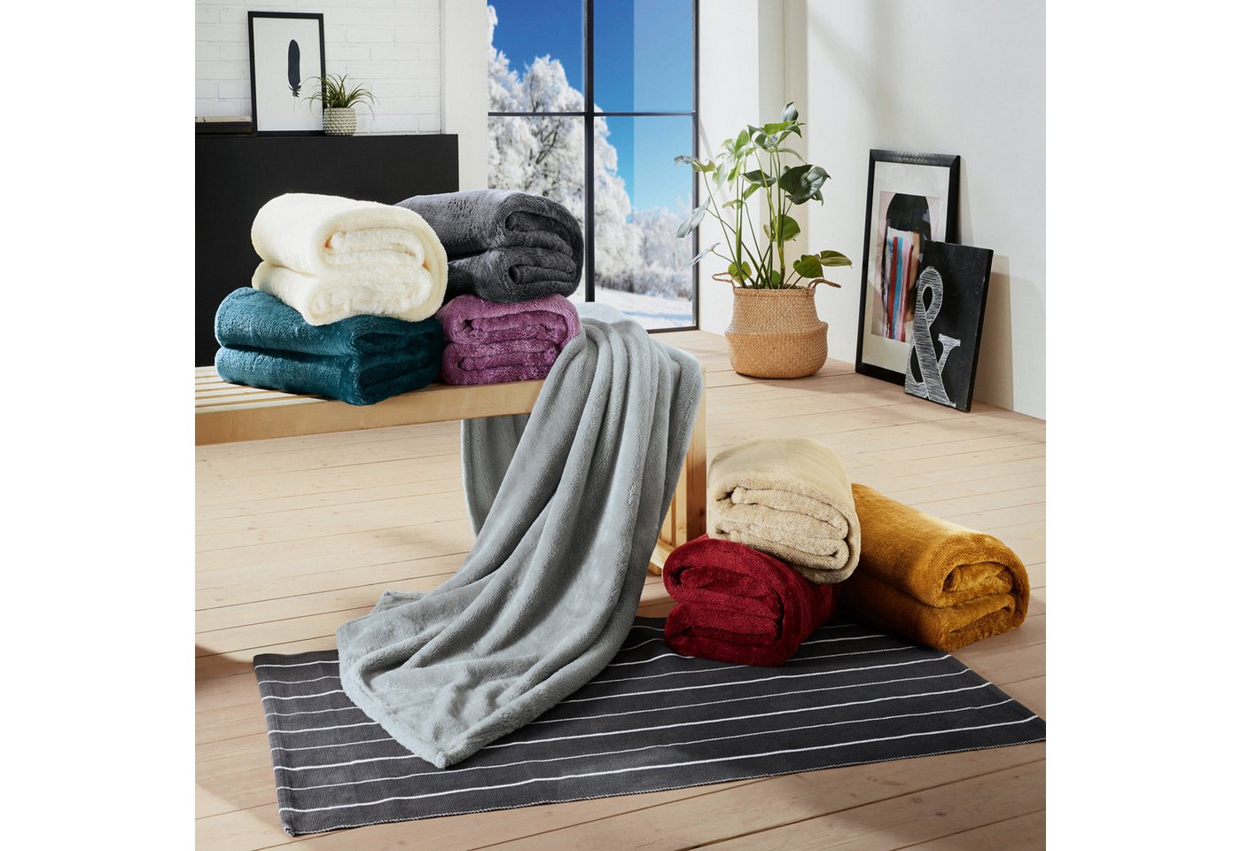 Wohndecke Wohndecke "Salerno", Erwin Müller, Teddy-Fleece Uni – Bild 4 von 5