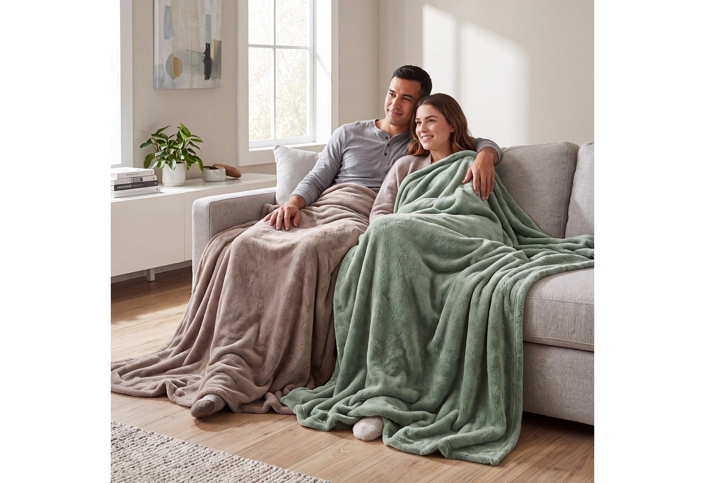 Wohndecke Wohndecke "Salerno", Erwin Müller, Teddy-Fleece Uni – Bild 5 von 5