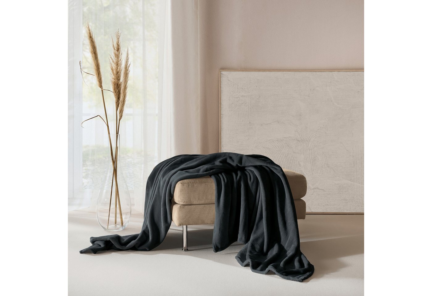 Wohndecke Wohndecke "Salerno", Erwin Müller, Teddy-Fleece Uni – Bild 3 von 5