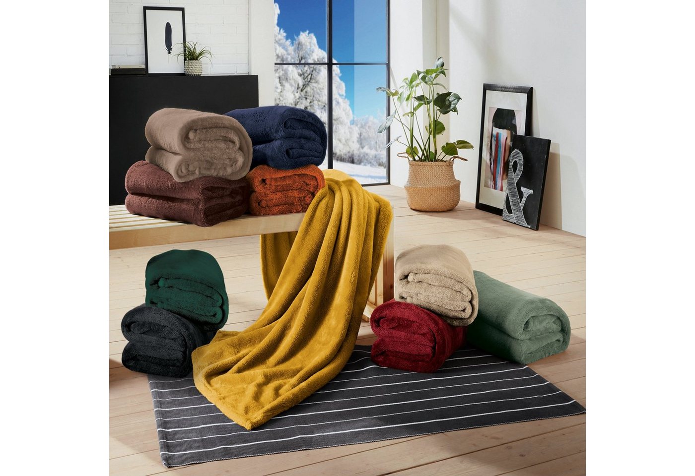 Wohndecke Wohndecke "Salerno", Erwin Müller, Teddy-Fleece Uni – Bild 4 von 5