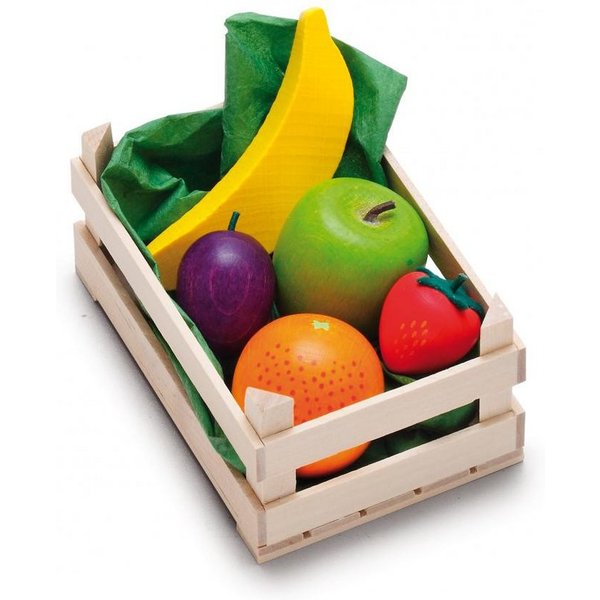 Erzi® Spiellebensmittel Kaufladen Sortiment Obst, klein in der Stiege aus Holz, (Set, 6-tlg., 1), Made in Germany