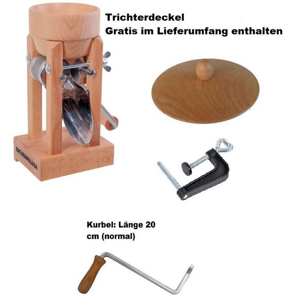 Eschenfelder Getreidemühle Kornquetsche Flockenquetsche Tischmodell Holztrichter abnehmbar Set Manuell, (4 Stück), Kurbel 20-25cm, Tisch-Schraubzwinge, Reinigun