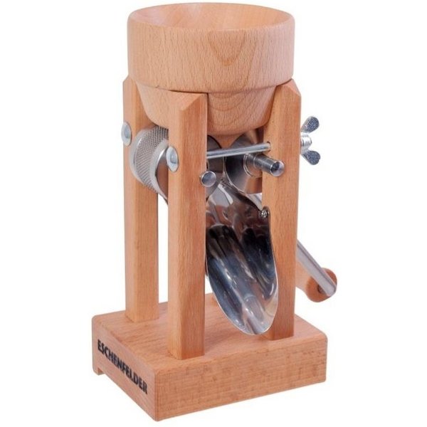Eschenfelder Getreidemühle Kornquetsche Flockenquetsche Tischmodell Holztrichter abnehmbar Manuell, (3 Stück), Kurbel 20cm mit Tisch-Schraubzwinge und Reinigung