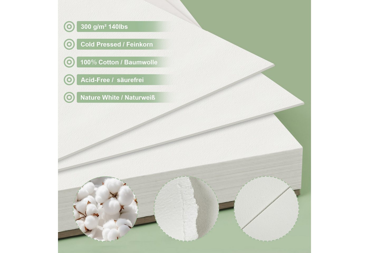ESENG Aquarellpapier Premium Aquarellpapier, ARTIST WP-300B, 100% Baumwolle, A2/A3/A4/A5 – Bild 3 von 5