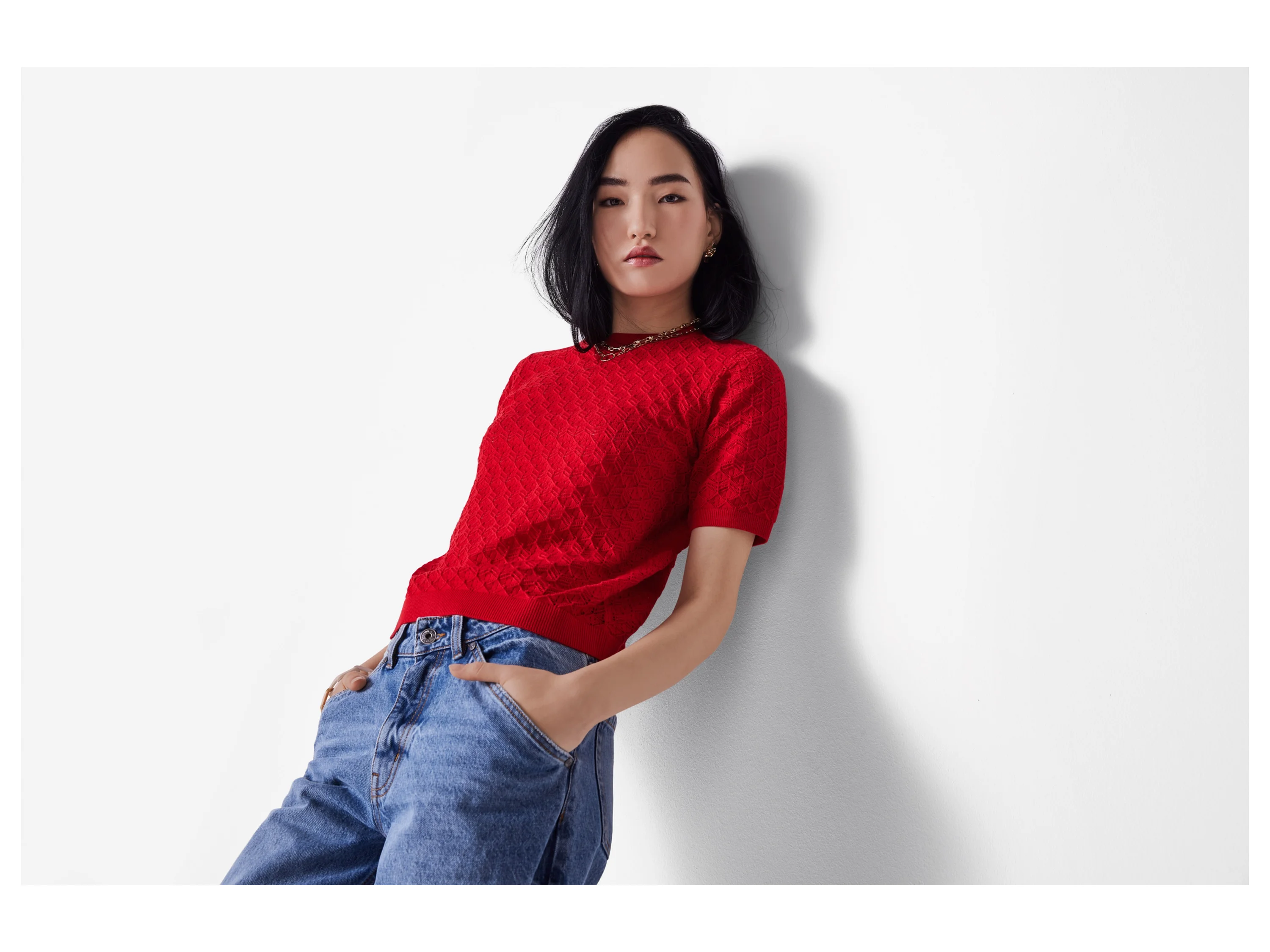 ESMARA® Damen Ajour-Pullover (Rot, XS(32/34)) – Bild 2 von 3
