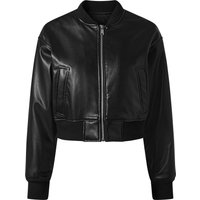 ESMARA® Damen Bikerjacke / Bomberjacke, in modischer Lederoptik (schwarz/Struktur, 44)