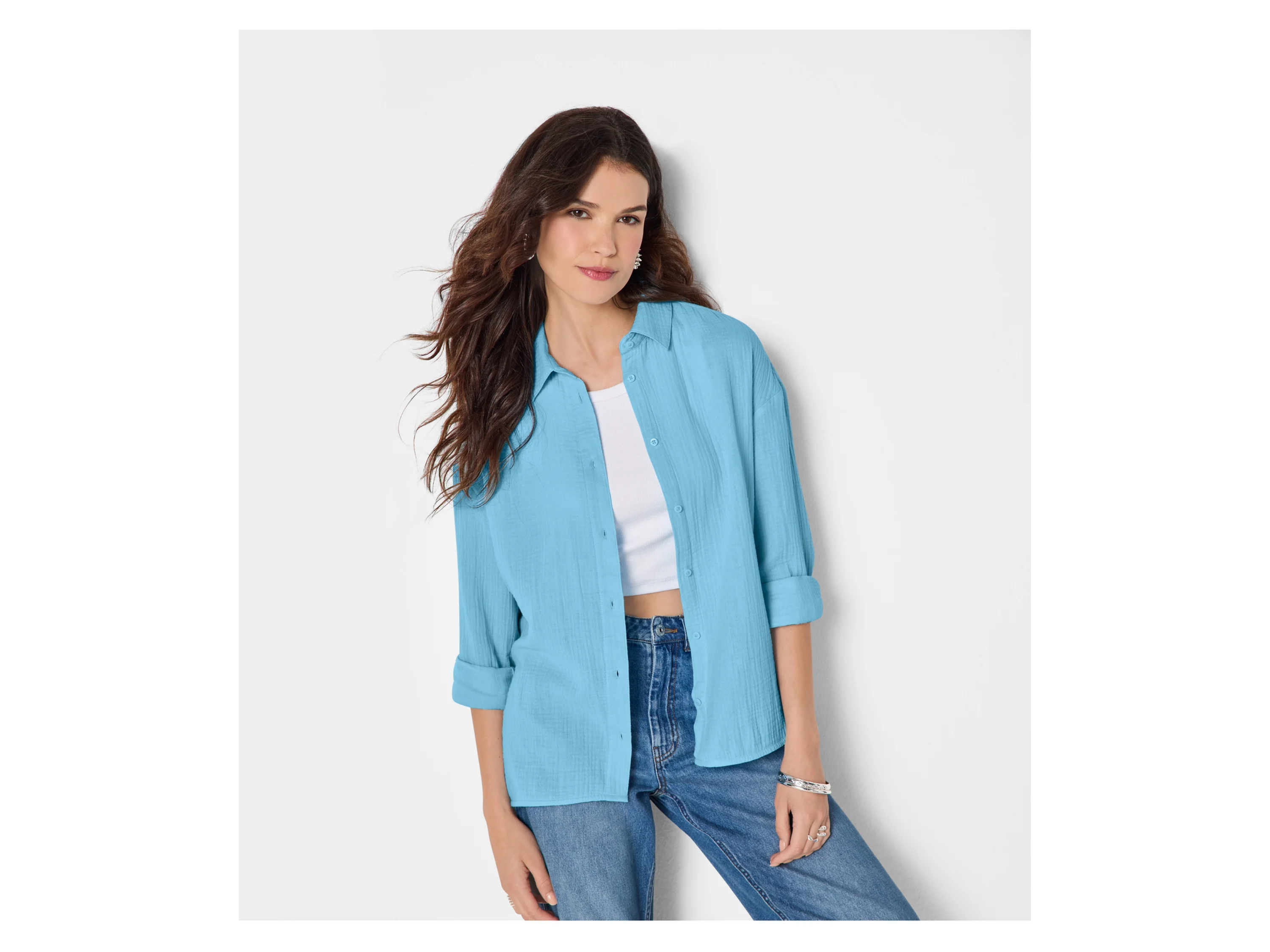 ESMARA® Damen Bluse langarm Musselin (Blau, XS(32/34)) – Bild 2 von 4
