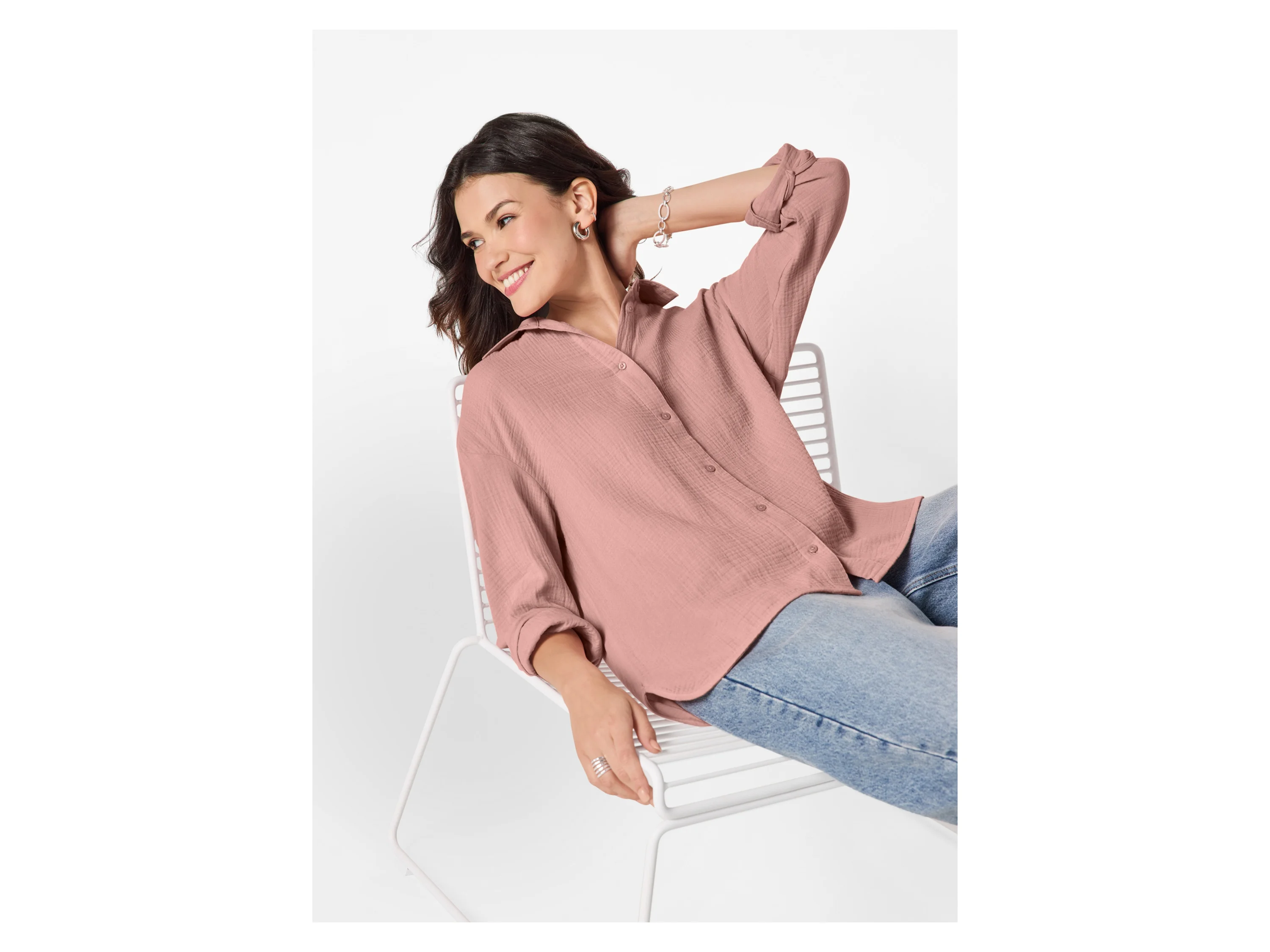 ESMARA® Damen Bluse langarm Musselin (Rose, XS(32/34)) – Bild 2 von 4