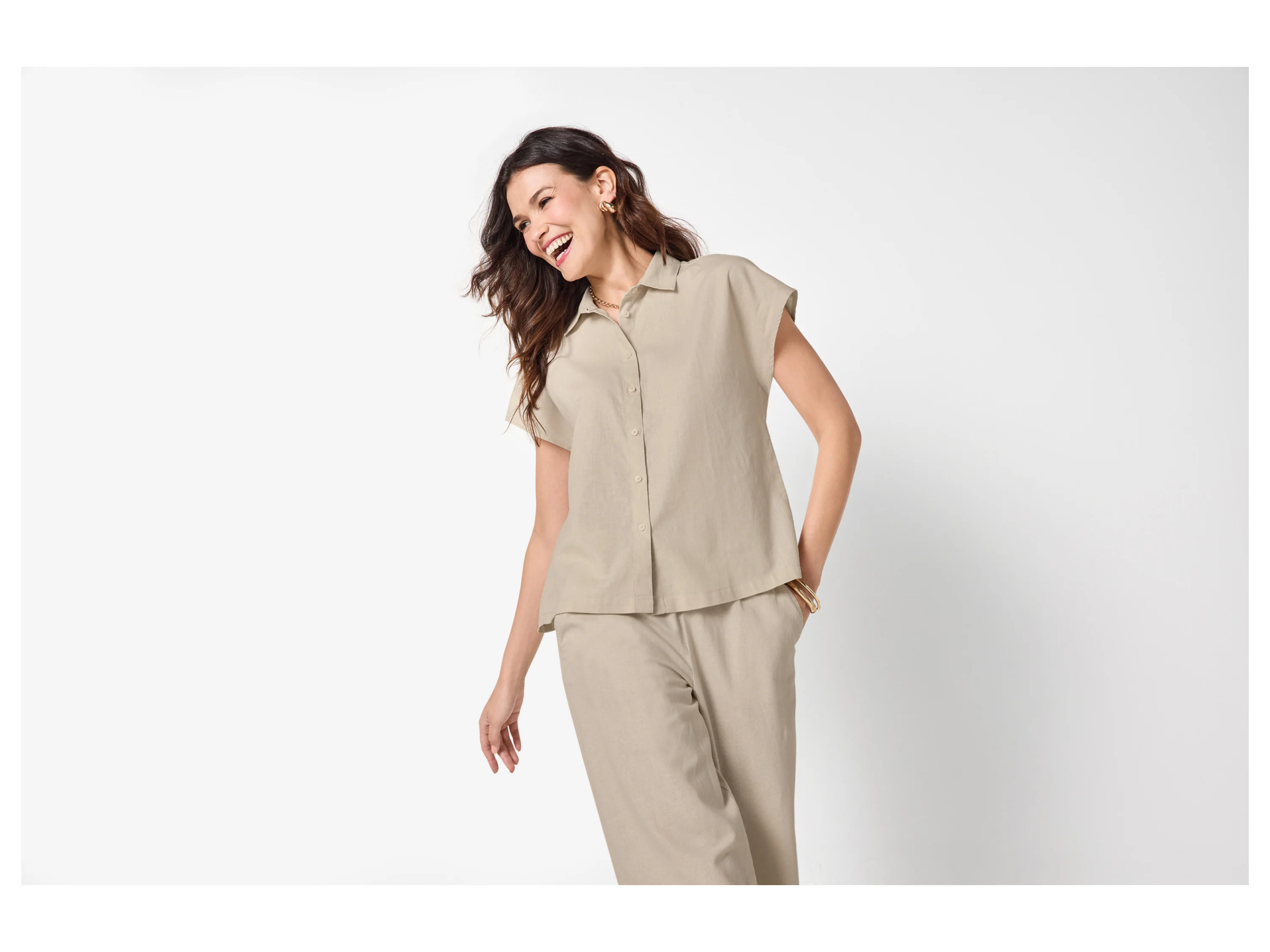 ESMARA® Damen Bluse mit Leinen (Beige, XS (32/34)) – Bild 2 von 3