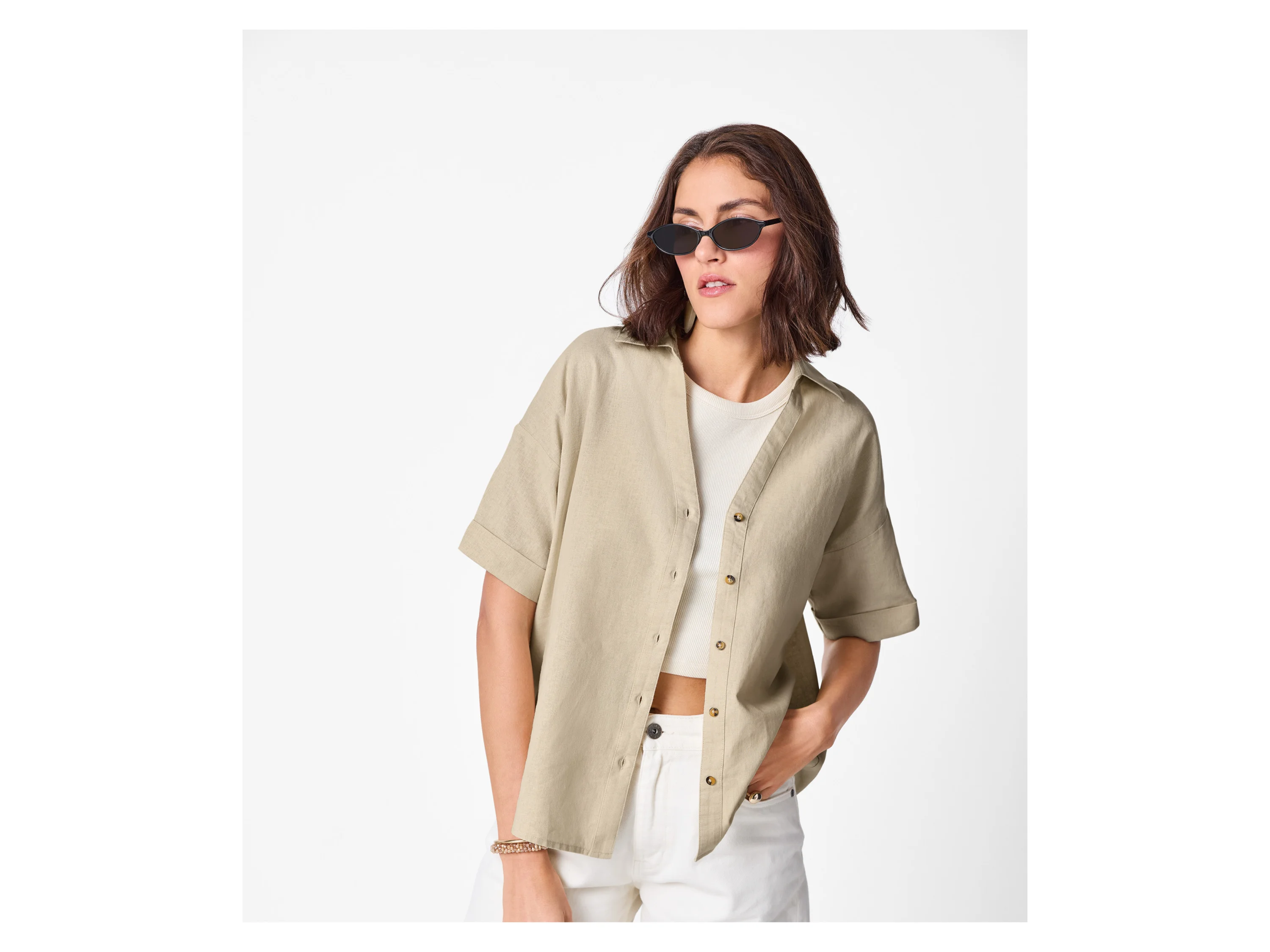 ESMARA® Damen Bluse mit Leinen (Beige, XS(32/34)) – Bild 2 von 4