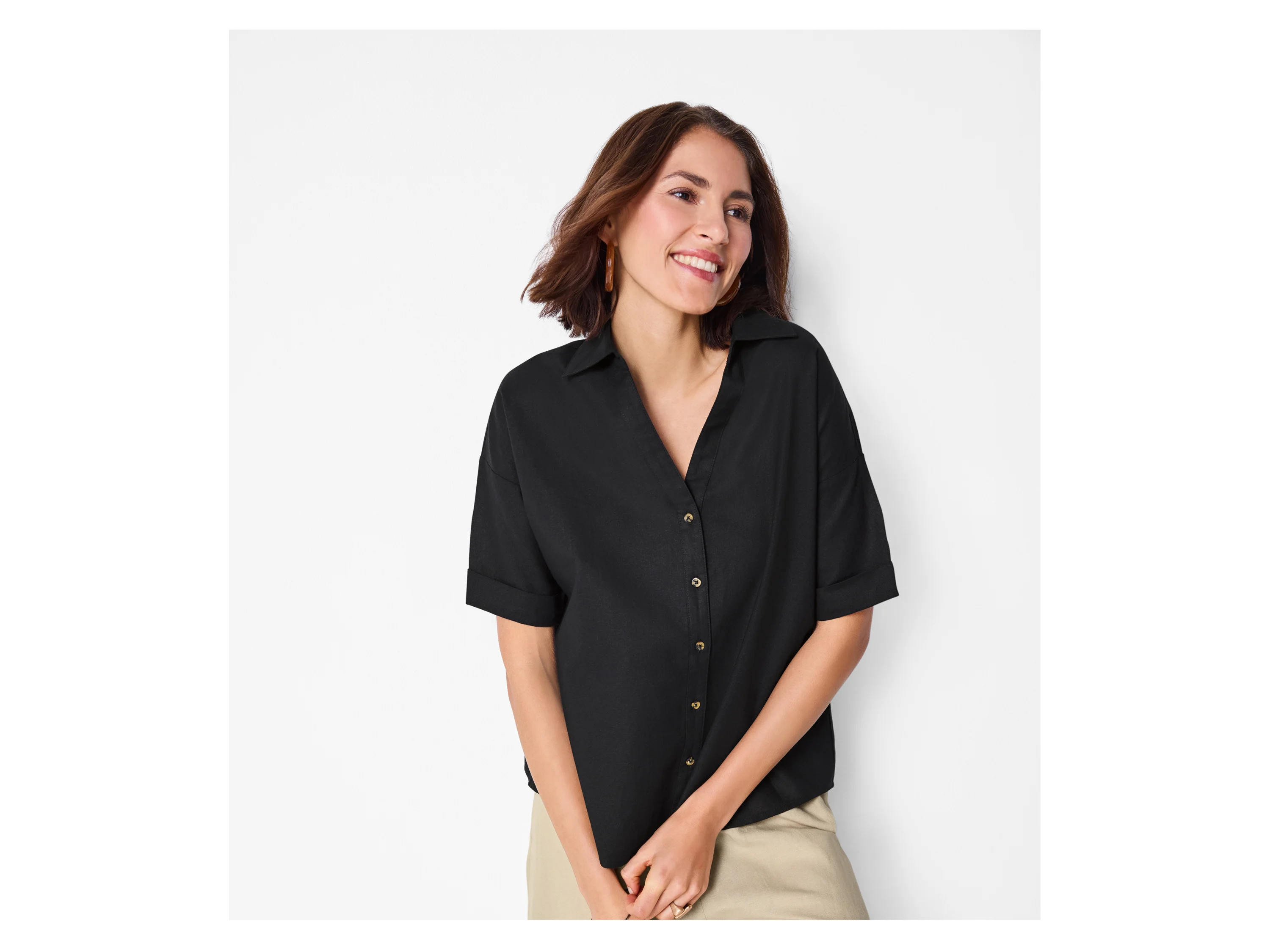 ESMARA® Damen Bluse mit Leinen (Schwarz, M(40/42)) – Bild 2 von 4