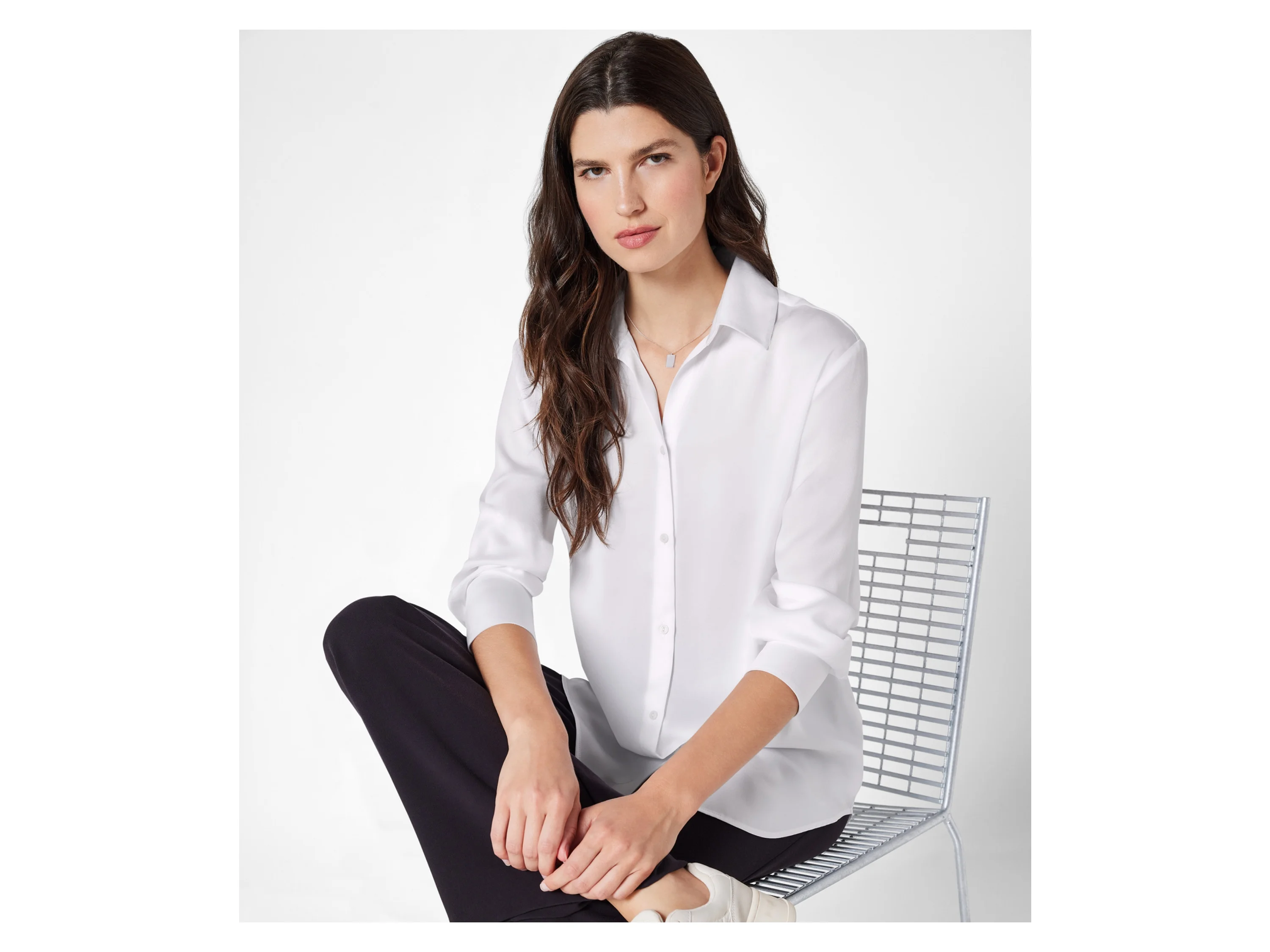 ESMARA® Damen Bluse Satin (Weiß, 38) – Bild 2 von 4