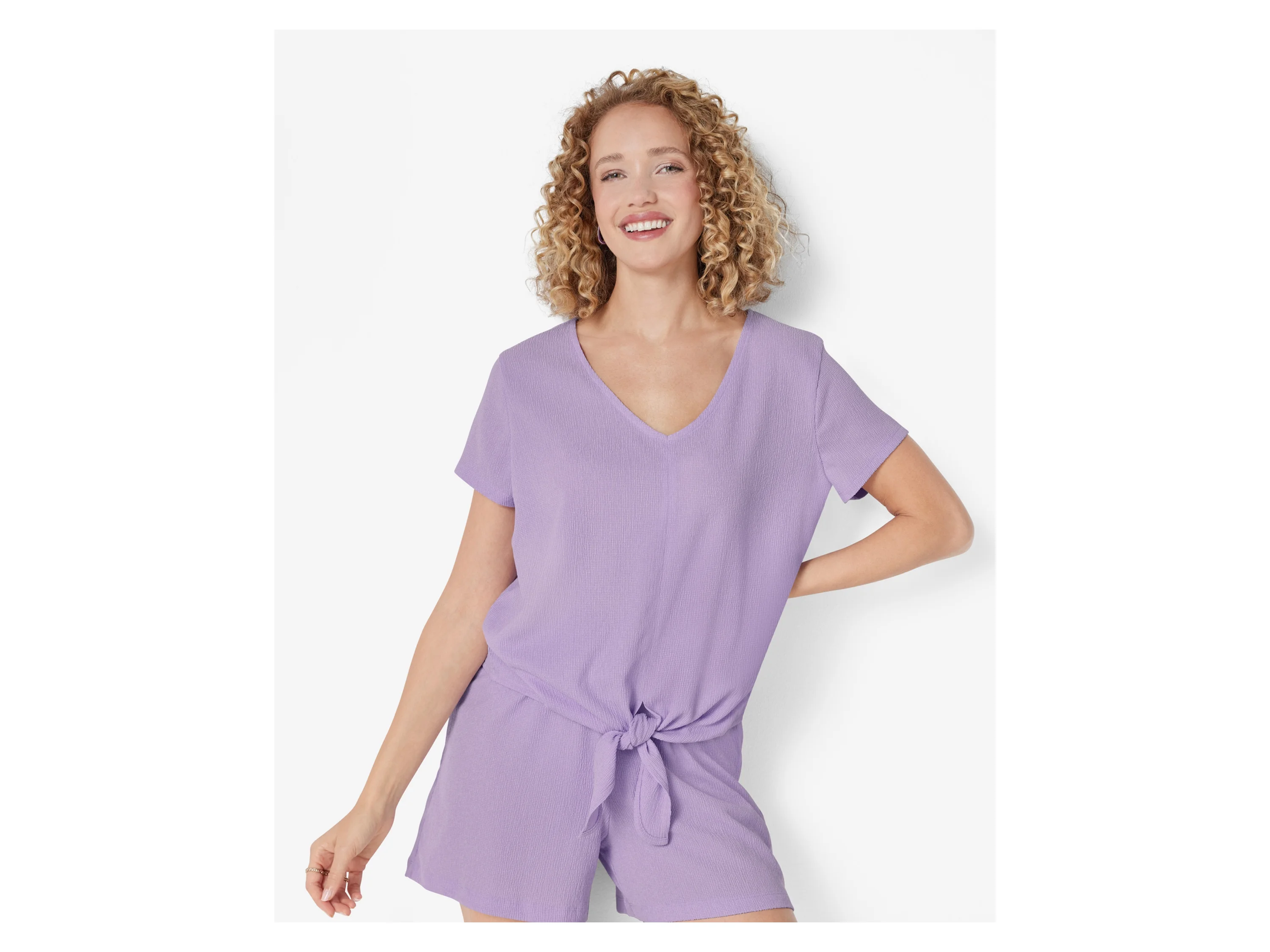 ESMARA® Damen Bluse Struktur mit Knoten (Lila, L (44/46)) – Bild 2 von 4
