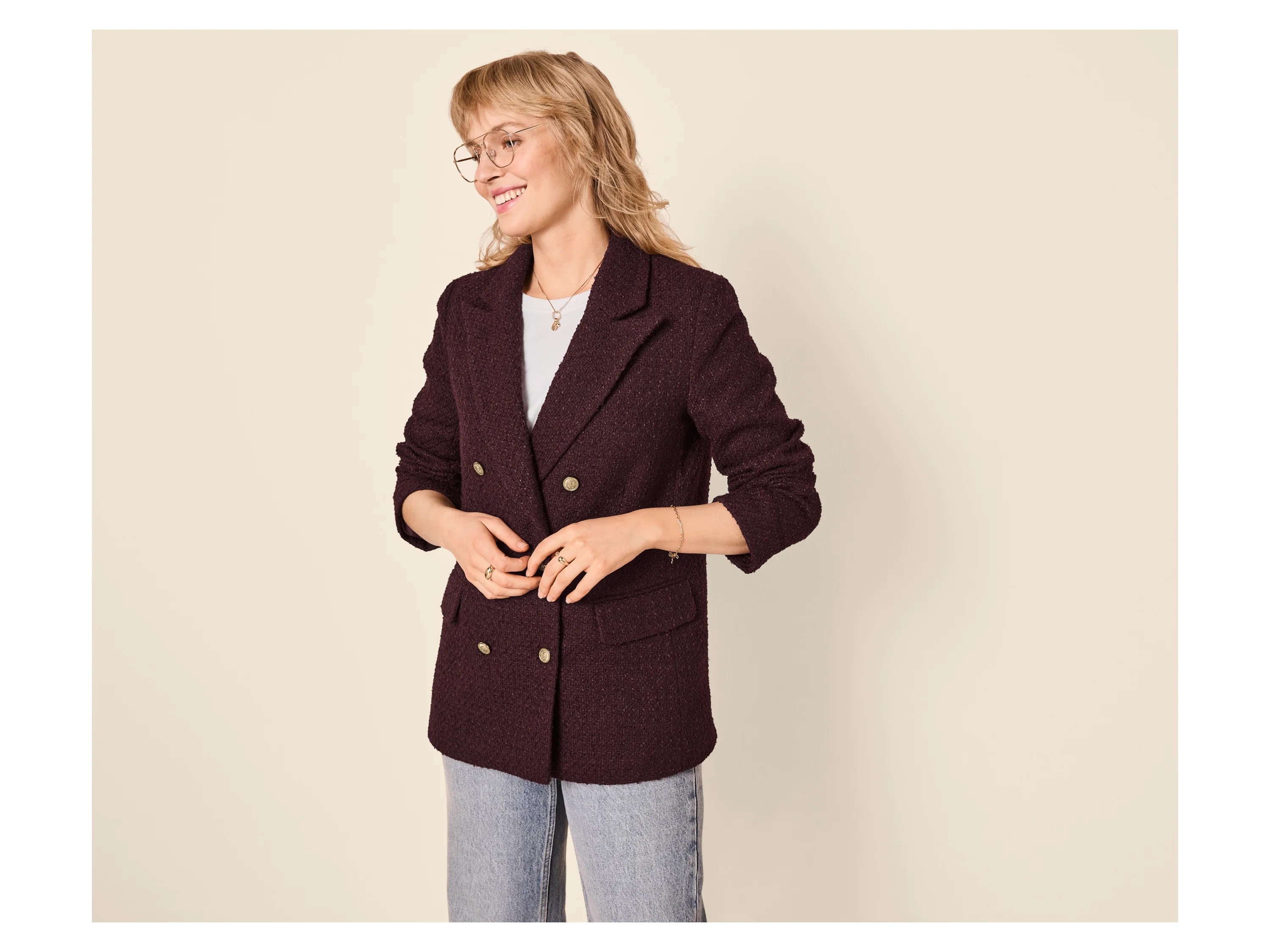 ESMARA® Damen Bouclé-Blazer (Bordeaux, 42) – Bild 2 von 4