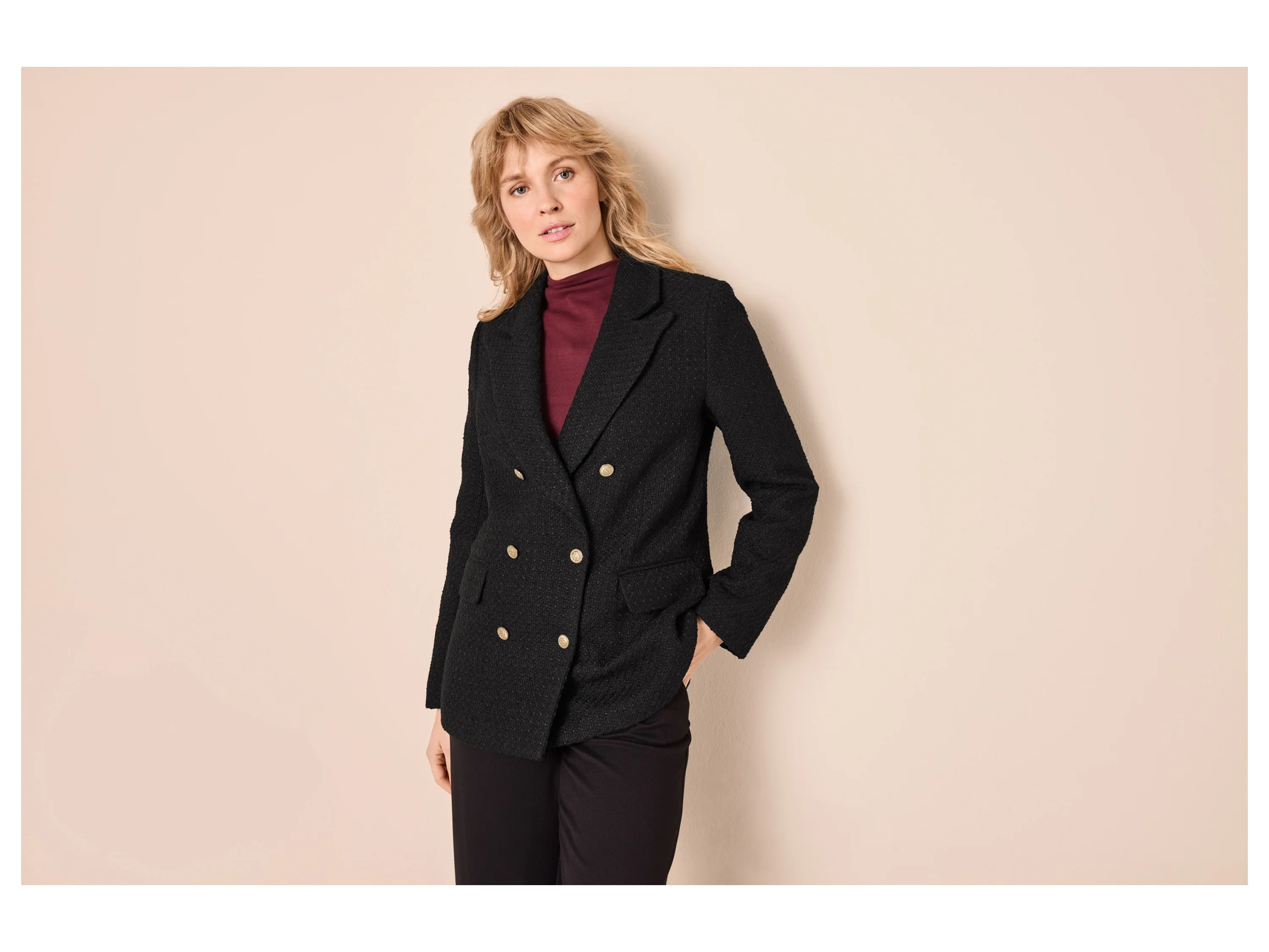 ESMARA® Damen Bouclé-Blazer (Schwarz, 42) – Bild 2 von 4