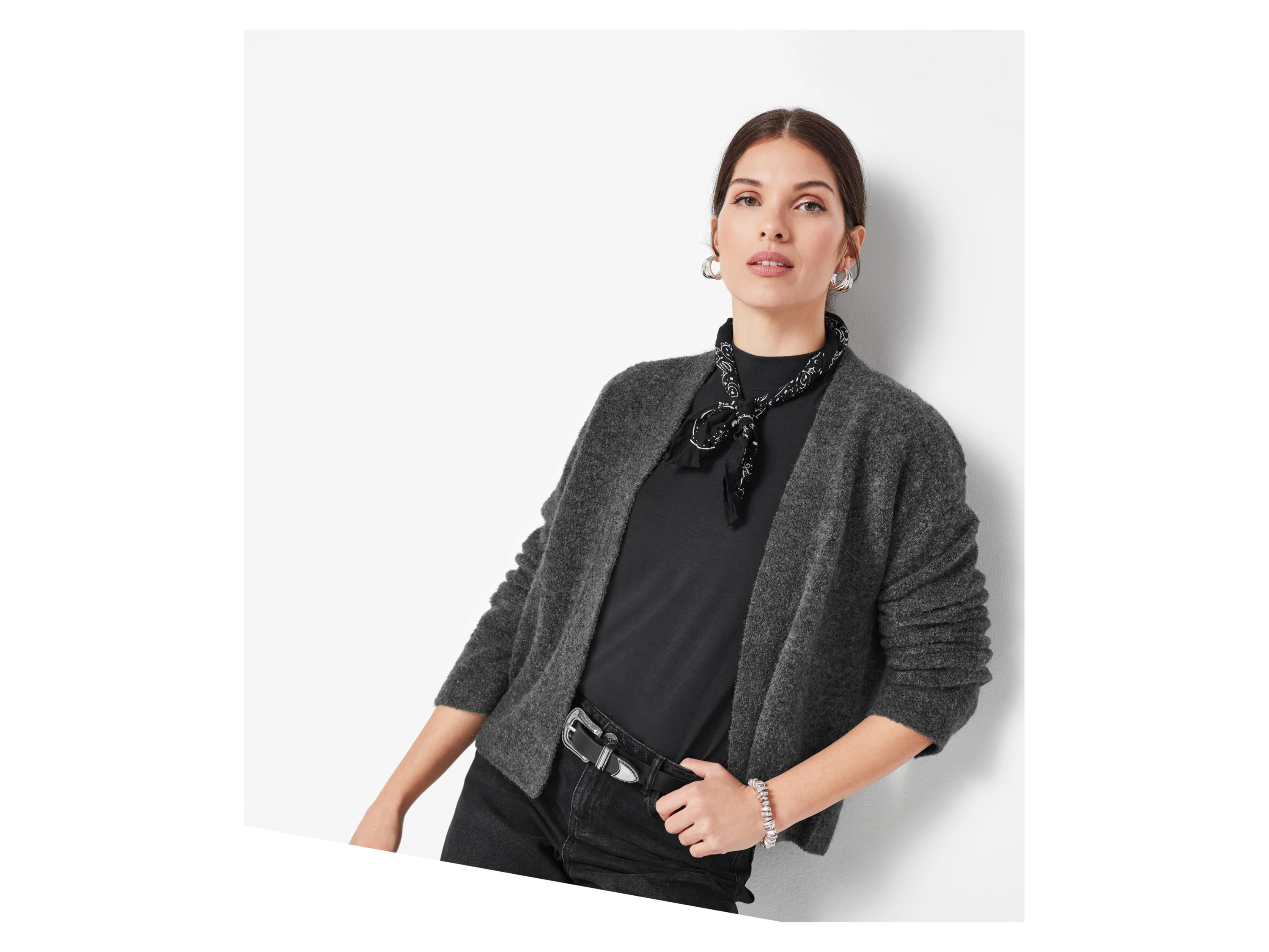 ESMARA® Damen Bouclé-Strickcardigan (Grau, M(40/42)) – Bild 2 von 3