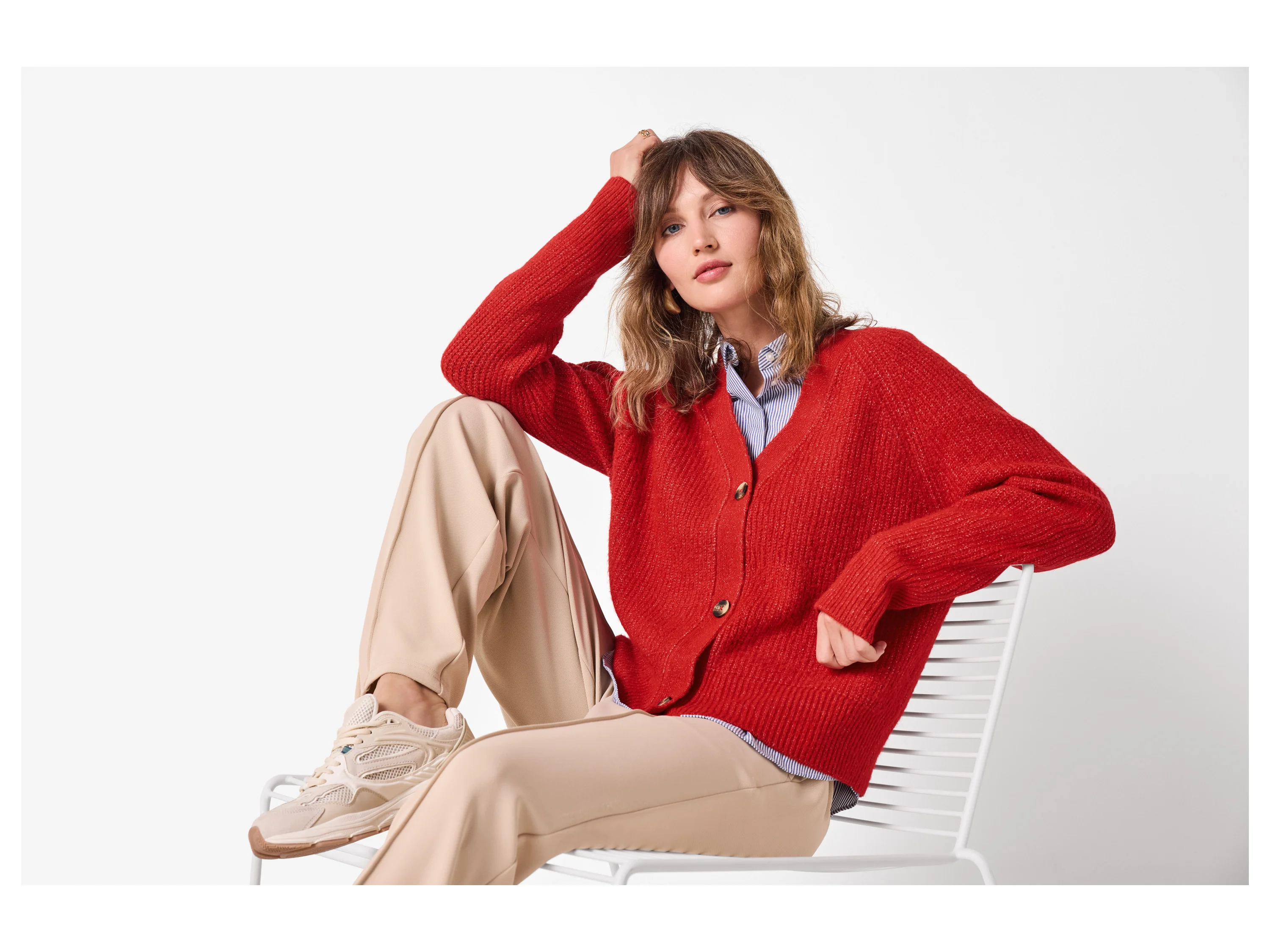 ESMARA® Damen Cardigan Grobstrick (Rot, L(44/46)) – Bild 2 von 4