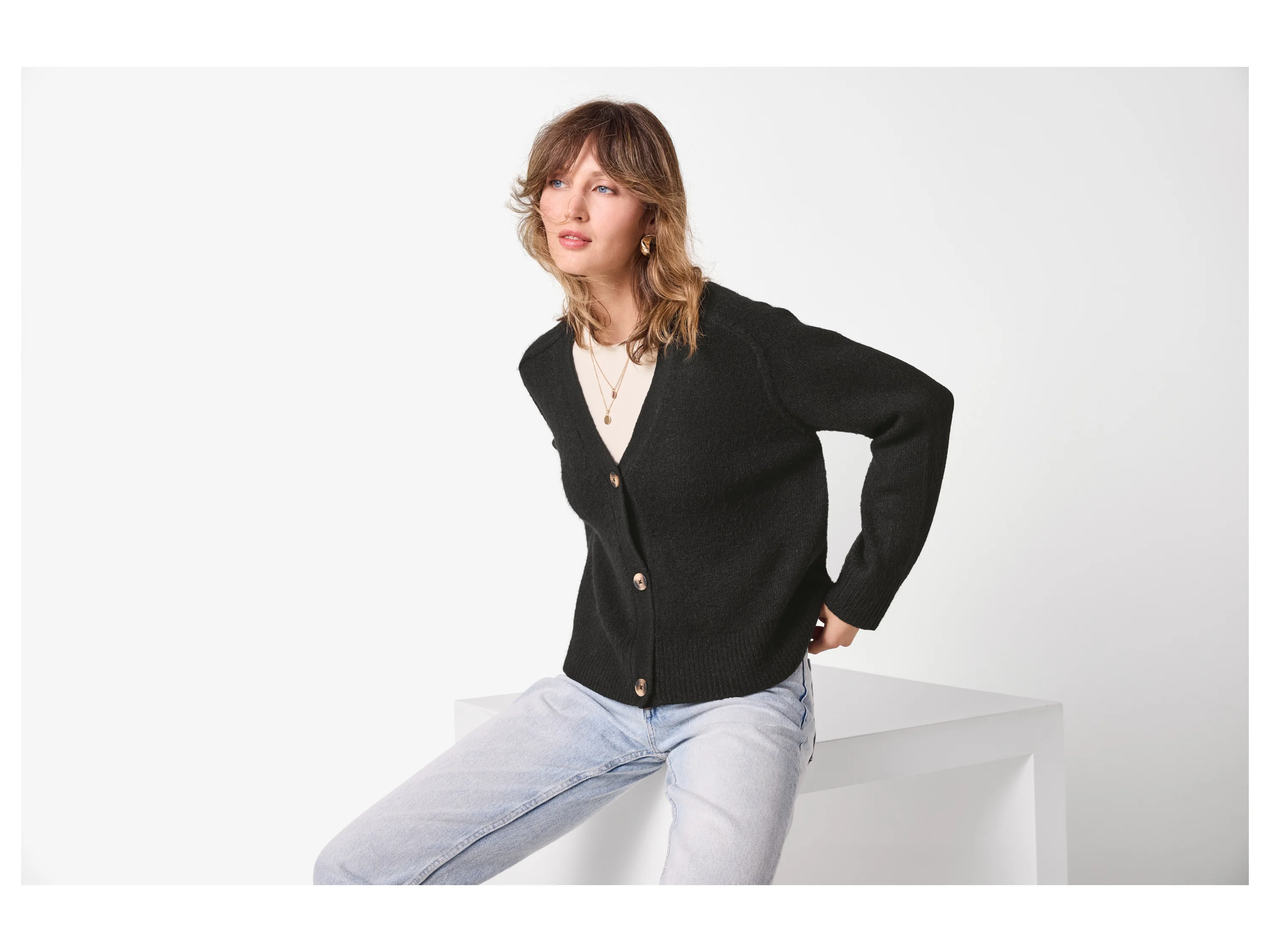 ESMARA® Damen Cardigan Grobstrick (Schwarz, M(40/42)) – Bild 2 von 4