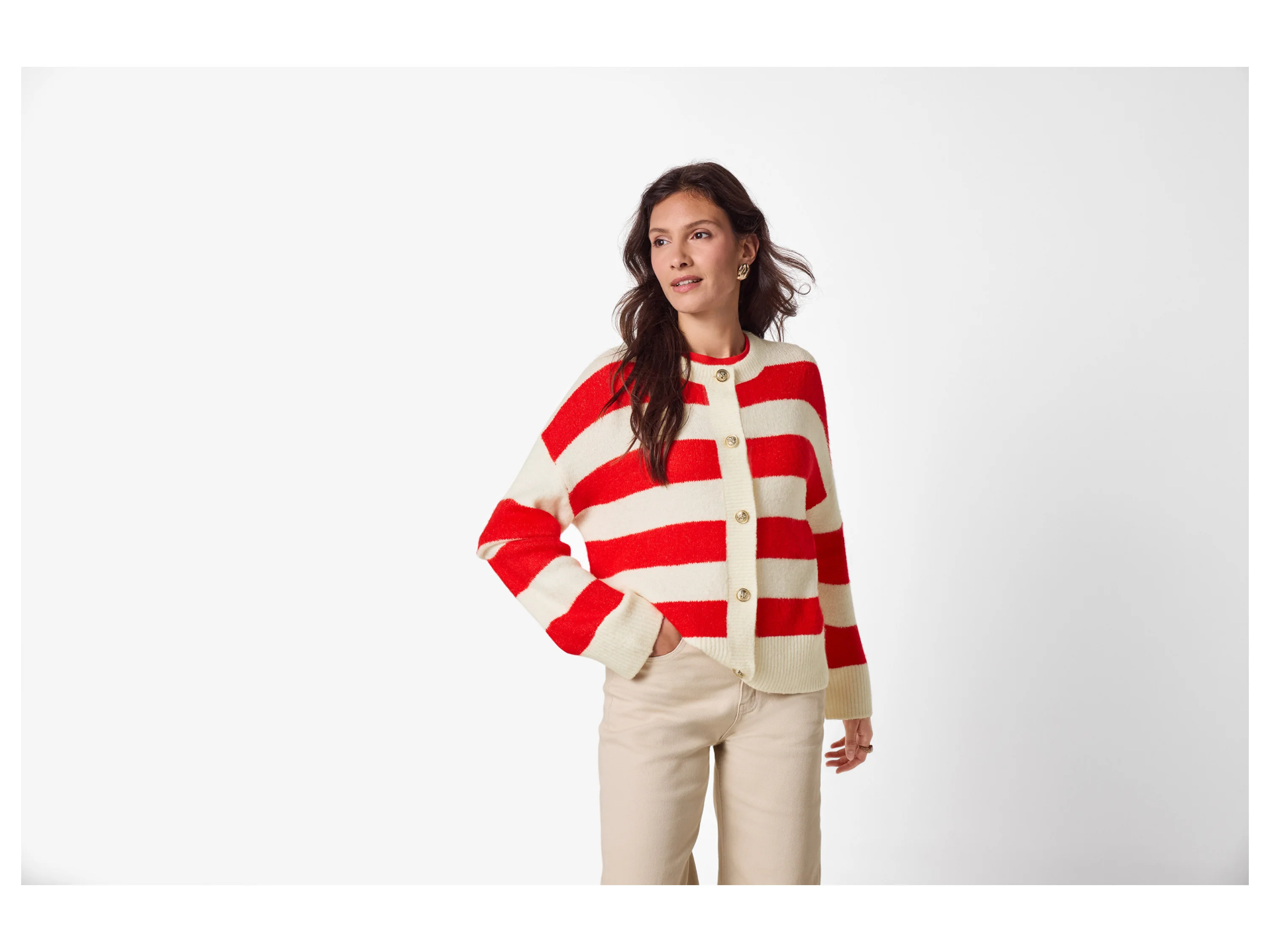 ESMARA® Damen Cardigan (Rot/weiß, L(44/46)) – Bild 2 von 3